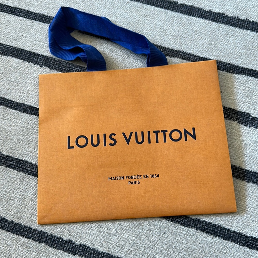 Louis Vuitton gold shopping bag with blue handles - small
